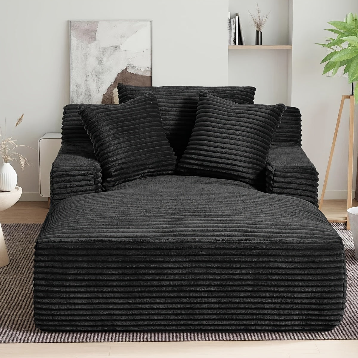 47.25 Inch Wide Chaise Lounge Chair Indoor, Oversized Upholstered Flannel Boneless Sofa Bed With 3 Pillows And Side Pockets, Deep Seat Sleeper Couch Reading Chairs, Cloud Sofas Couches For Living Room, No Assembly Required