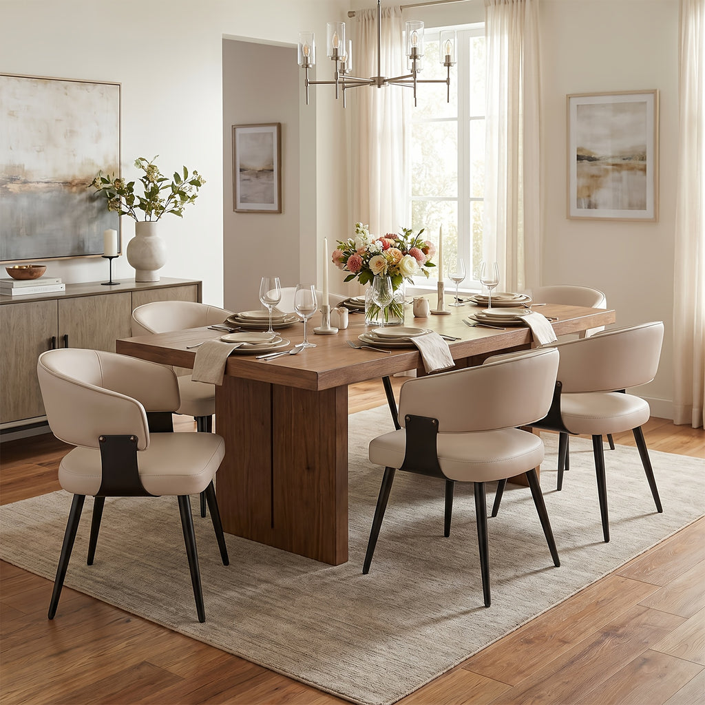 Modern Dining Chairs Set Of 2, Upholstered Faux Leather Kitchen Side Chairs with Curved Open Back, Easy Assembly for Dining Room, Restaurant, Cafe, Warm