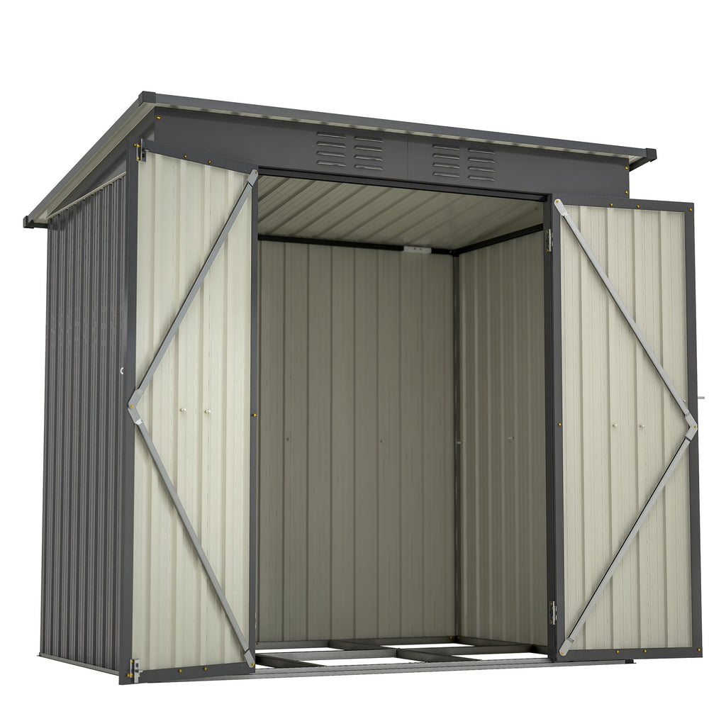 4' X 8' Metal Outdoor Storage Shed, Lean to Storage Shed, Garden Tool Storage House with Lockable Door And 2 Air Vents for Backyard, Patio, Lawn, Black