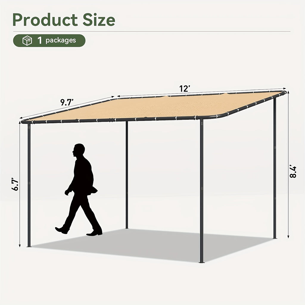 8X5FT/10x6FT/12x10FT Lean-to Gazebo Pergola - Wall Mounted Outdoor Canopy With Sloped Roof, Water And UV Resistant Awning For Patio, Deck, Backyard, Garden, Khaki