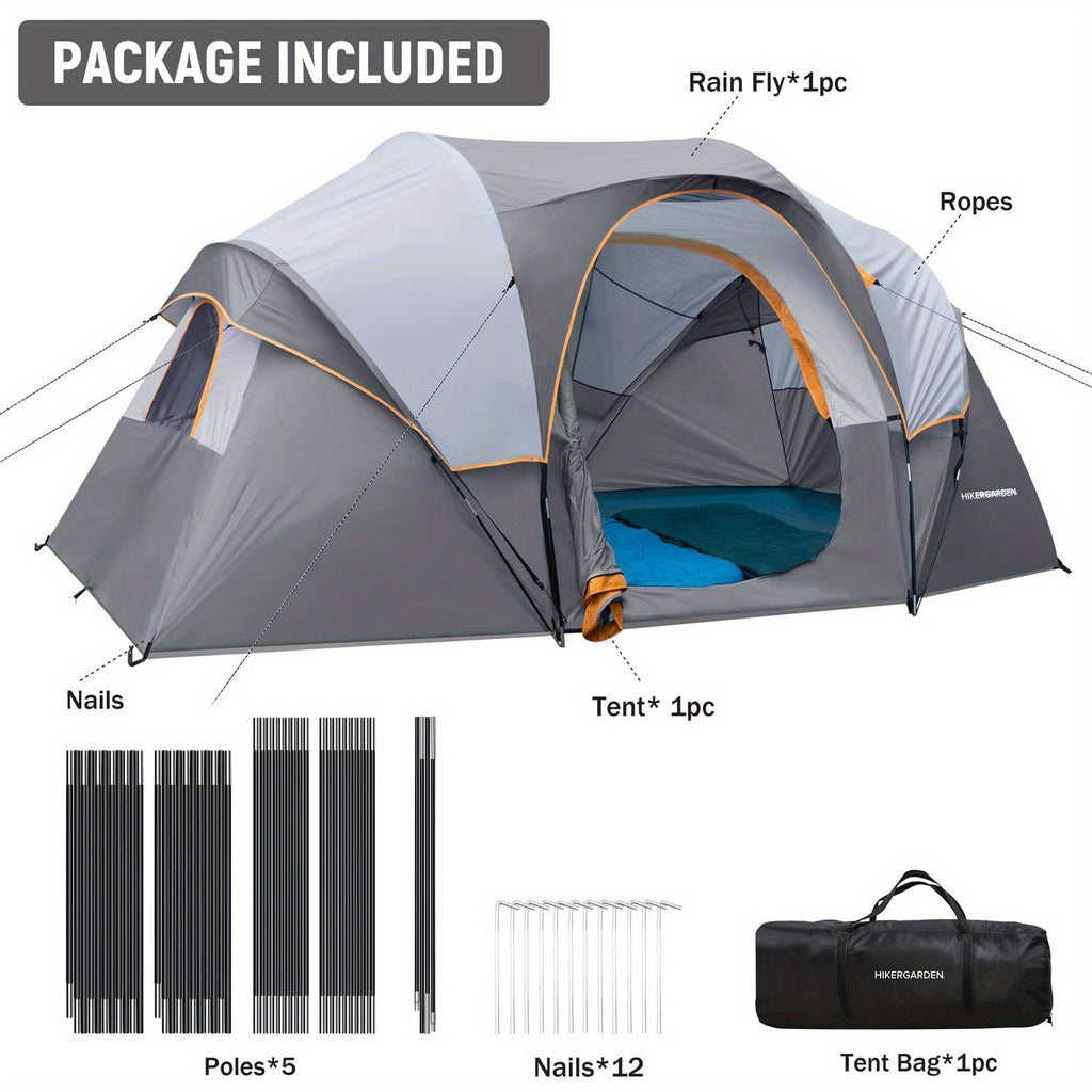 10 Person Camping Tent - Portable Easy Set Up Family Tent for Camp, Windproof Fabric Dome Tent Outdoor for Hiking, Backpacking, Traveling-14'x11'x74in(H)