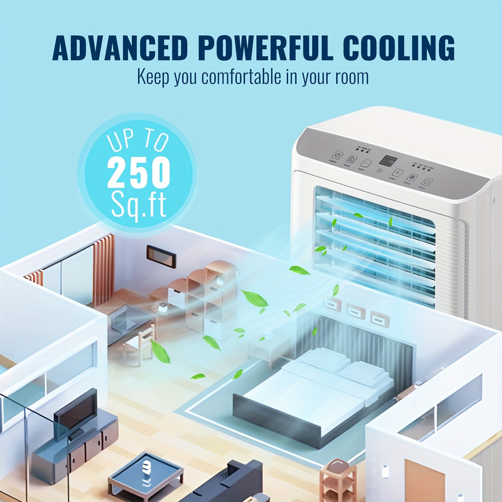 Portable Air Conditioner 8000 BTU, Remote Control, Fan Mode, Cools 250sq. Ft, 24 Hour Timer, Quiet Operation, 2 Fan Speed for Bedroom Office Home Dorm
