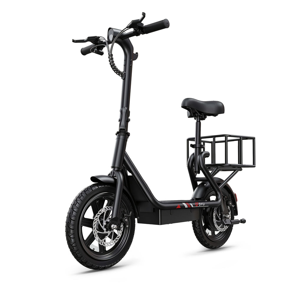 DYU 350W 14" Folding Electric Scooter with Seat - 20-Mile Range, 36V 7.8Ah Battery, Rear Basket & Double Disc Brakes, Compact Portable E-Scooter for Adults, Urban Commuting & Long-Distance Travel, Scooter Electric Fast