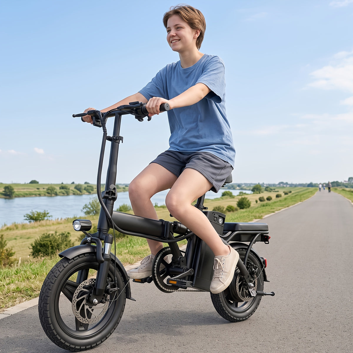 Adult And Adolescent Electric Bicycles, 560 Watt Motor, 10-24MPH, Range of 30-32 Miles, 48 Volt 10 Ampere Hour Battery, 3-Speed Assisted Riding, 14 Inch Foldable Electric Bicycle, Women'S Foldable Electric Bicycle