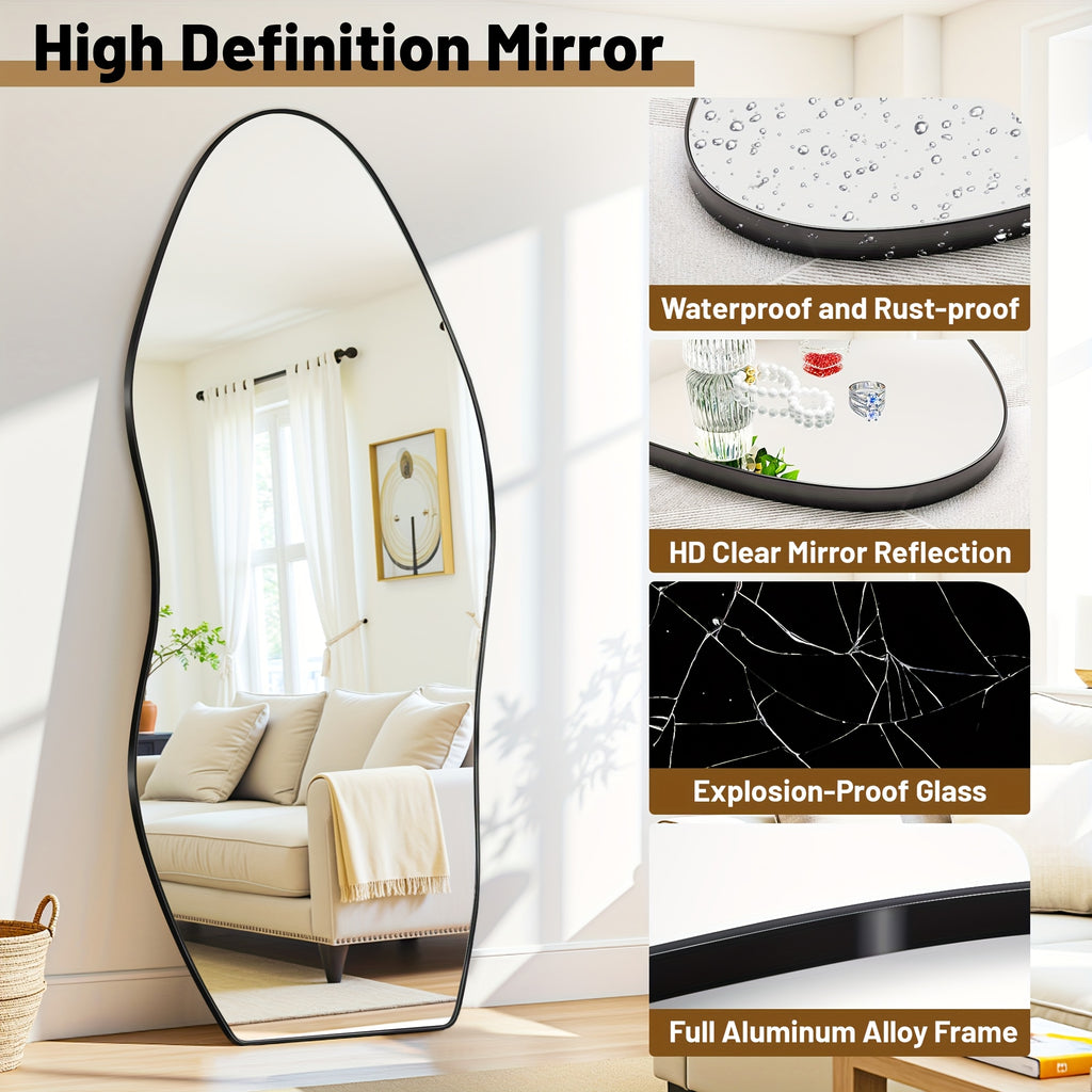 Furnbar Full Length Mirror, 81"X41" Floor Mirror with Stand, Standing Hanging Leaning Irregular Mirrors for Bedroom Living Room Entryway, Wavy Shaped