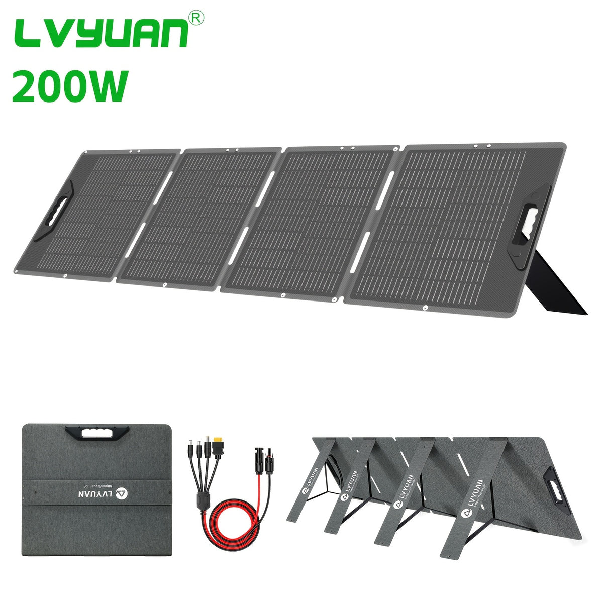 LVYUAN New Portable Solar Panel 200W/400W for Power Station, 23% Efficiency Mono Foldable Solar Charger with 4 Kickstands And 3M Cable (MC4 to DC5521/DC5525/DC7909/XT60 Connectors) for Camping RV Home Backup, Without Battery
