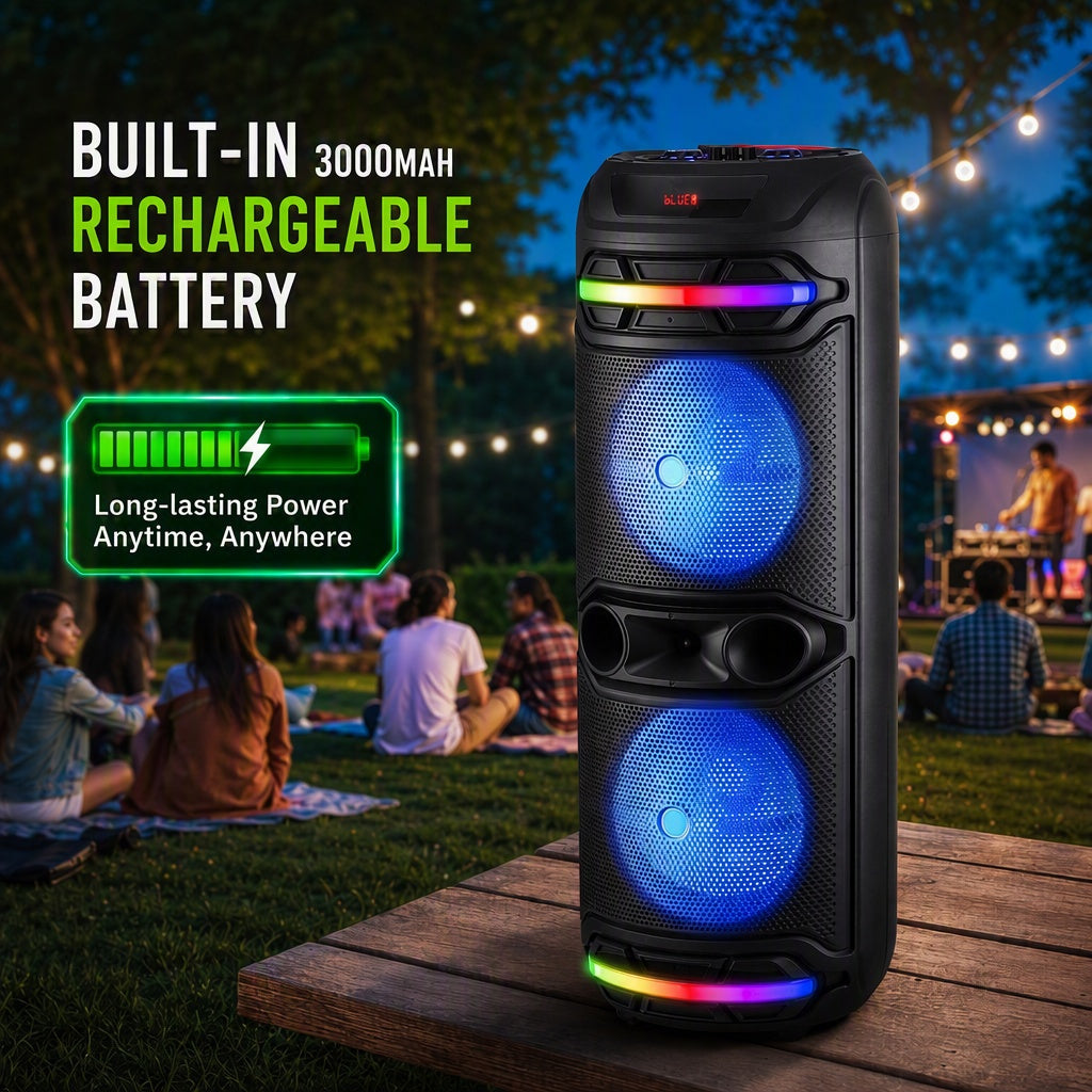 Portable Bluetooth Party Speaker with Dual 12" Woofer, Heavy Bass PA System with Remote & Microphone, USB/SD/FM/AUX Support, Powerful Sound for Home, Outdoor Parties, Karaoke & Events