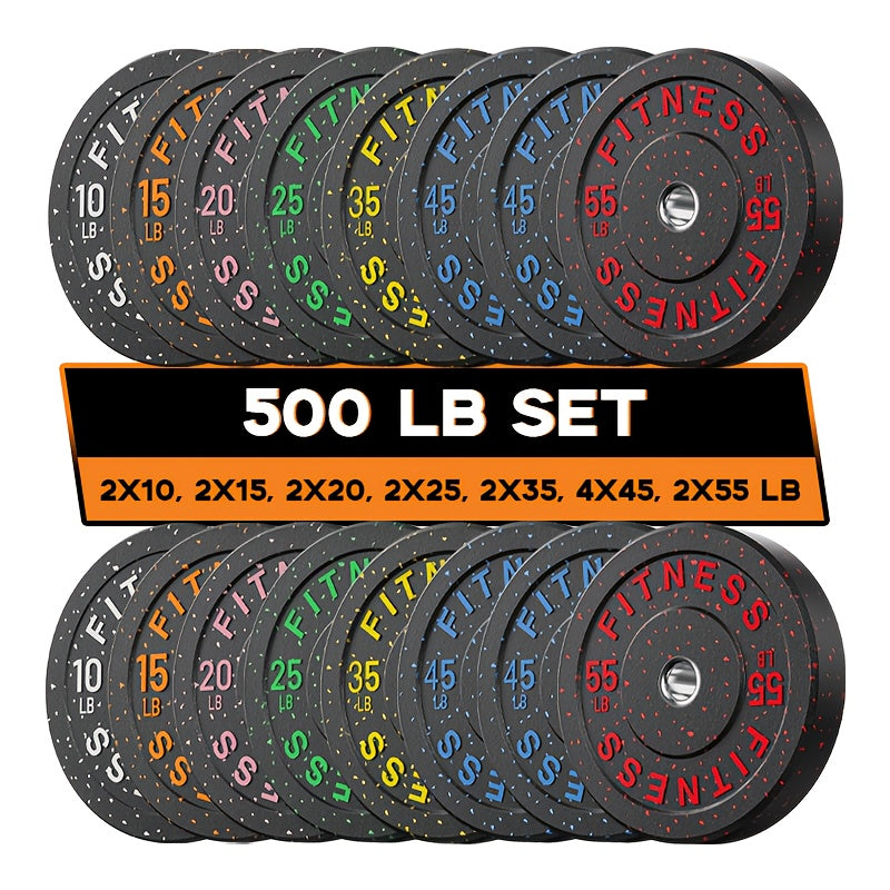 45-650Lbs High Bounce Bumper Plates, 2 Inch Colored Fleck Rubber Weight Plates For Heavy Lifters, Powerlifting, CrossFit, Deadlift, Squat, Home Gym, Strength Workout, For Men, Women, Big Weight Enthusiasts