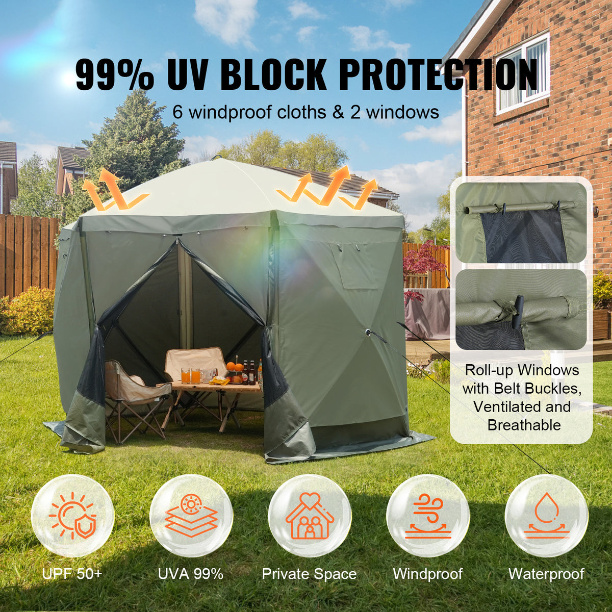Pop-Up Screen Gazebo Tent by VEVOR, Removable Privacy Panels for Camping, Picnics and Backyard Gatherings