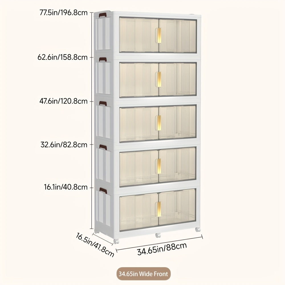 1/3/4/5-Tier 34.7" Extra-Large Folding Storage Trunks with Lids, Stackable Plastic Bins on Wheels, Collapsible Organizer for Closet, Bedroom, Office, Kitchen, And More - Foldable Storage Lockers And Room Decor