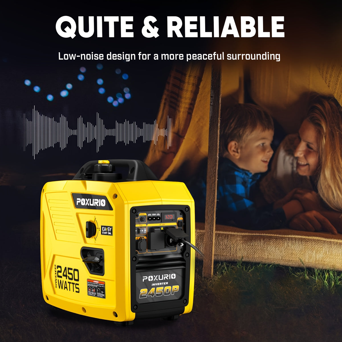 2450W Portable Inverter Generator for Home Use, Super Quiet Outdoor Generator for Camping Outdoor Emergency Power Backup, 1.6Gallon Large Fuel Tank Up to 8.3 Hours Use, EPA Compliant