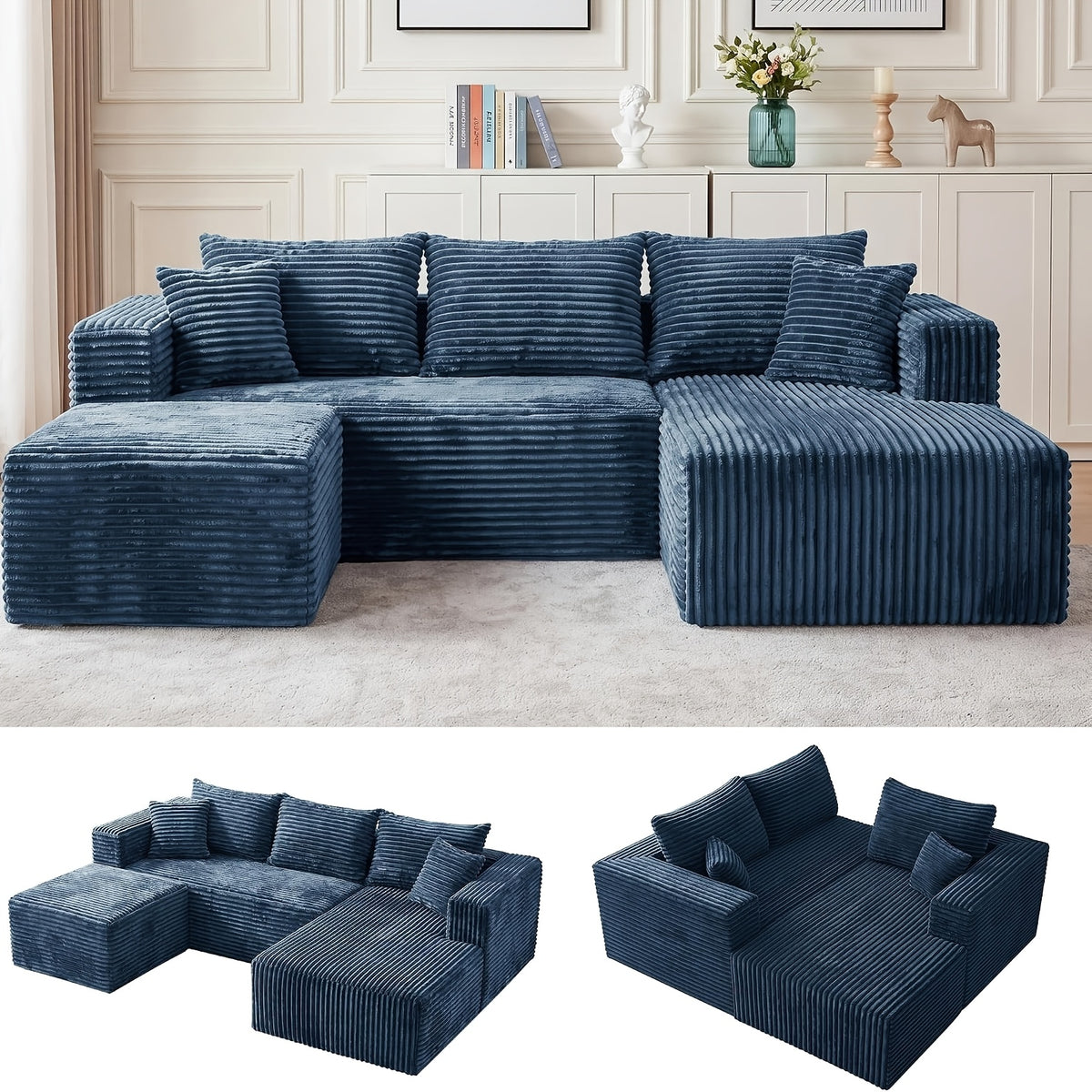 95 Inch L-Shaped Sectional Sofa, Fluffy Corduroy Cloud Sleeper Couch, Free Combination Boneless Sofa with Wide Chaise And Ultra-Deep Seating, Cozy Lounge Furniture for Apartment, Living Room, Easy Setup