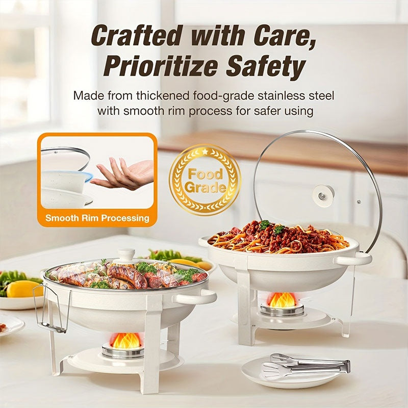 Chafing Dish 1/2/4pcs, [Game Changer Maifanite Coated] Chafing Dish [95% Pre-assembled] Buffet Offers Natural Elegance. 5-Quart (approx. 1.51gal) Food Warmer Suitable for Weddings, Birthdays, Church Events, Etc., Only for Cooking