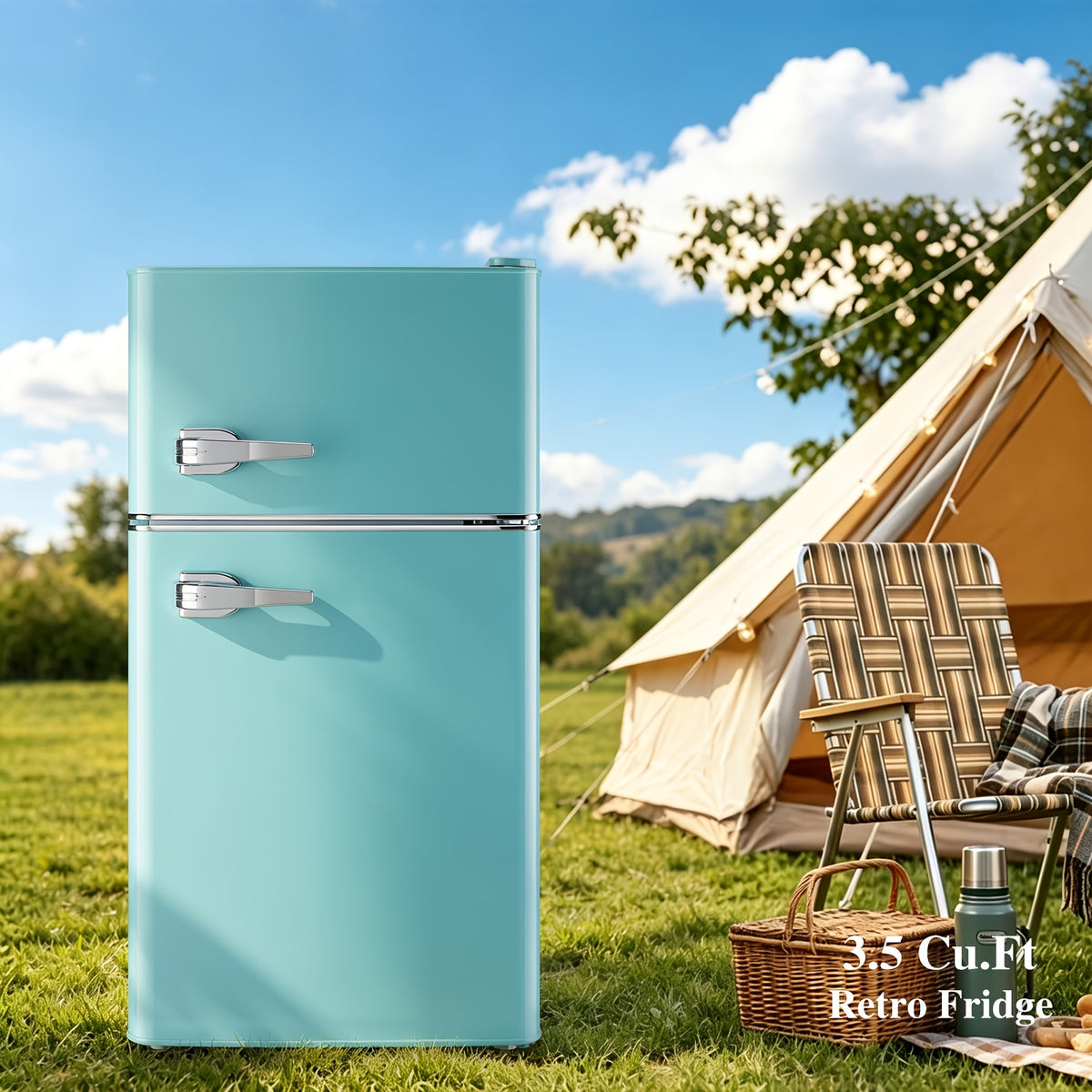 WANAI 3.5 CU.FT. Double Door Fridge with Freezer, Compact Mini Fridge, Featuring Adjustable Glass Shelves - Perfect Choice for Offices, Bedrooms, Dorms, & Apartments!