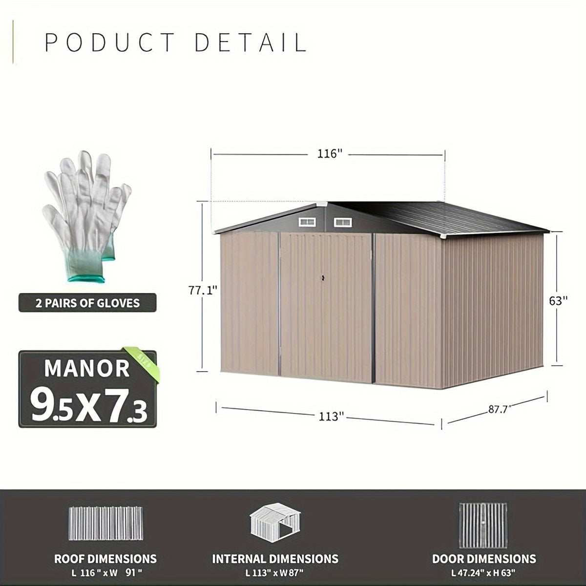 10 Ft. W X 7.5 Ft. D Outdoor Metal Shed with Vents And Lockable Doors 80 Sq. Ft