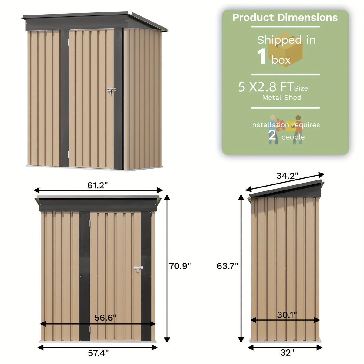 GUNJI Heavy-Duty 10X14 FT & 5X3 FT Metal Garden Shed With Double Hinged Large DoorSecure Tool Sheds & Backyard Organization For Outdoor Storage Solutions, Patio Storage, Garbage Can, Chicken Coop