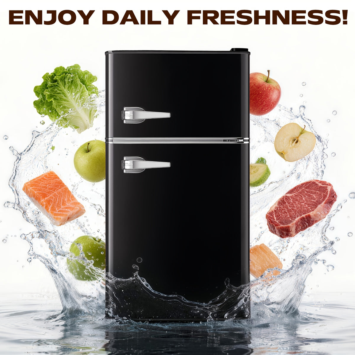 Retro Mini Fridge With Freezer 3.8 Cu. Ft, Small Refrigerator With 7 Level Adjustable Thermostat, Compact Classic Dual Door Fridge Removable Glass Shelves For Apartments, Dorm, Office