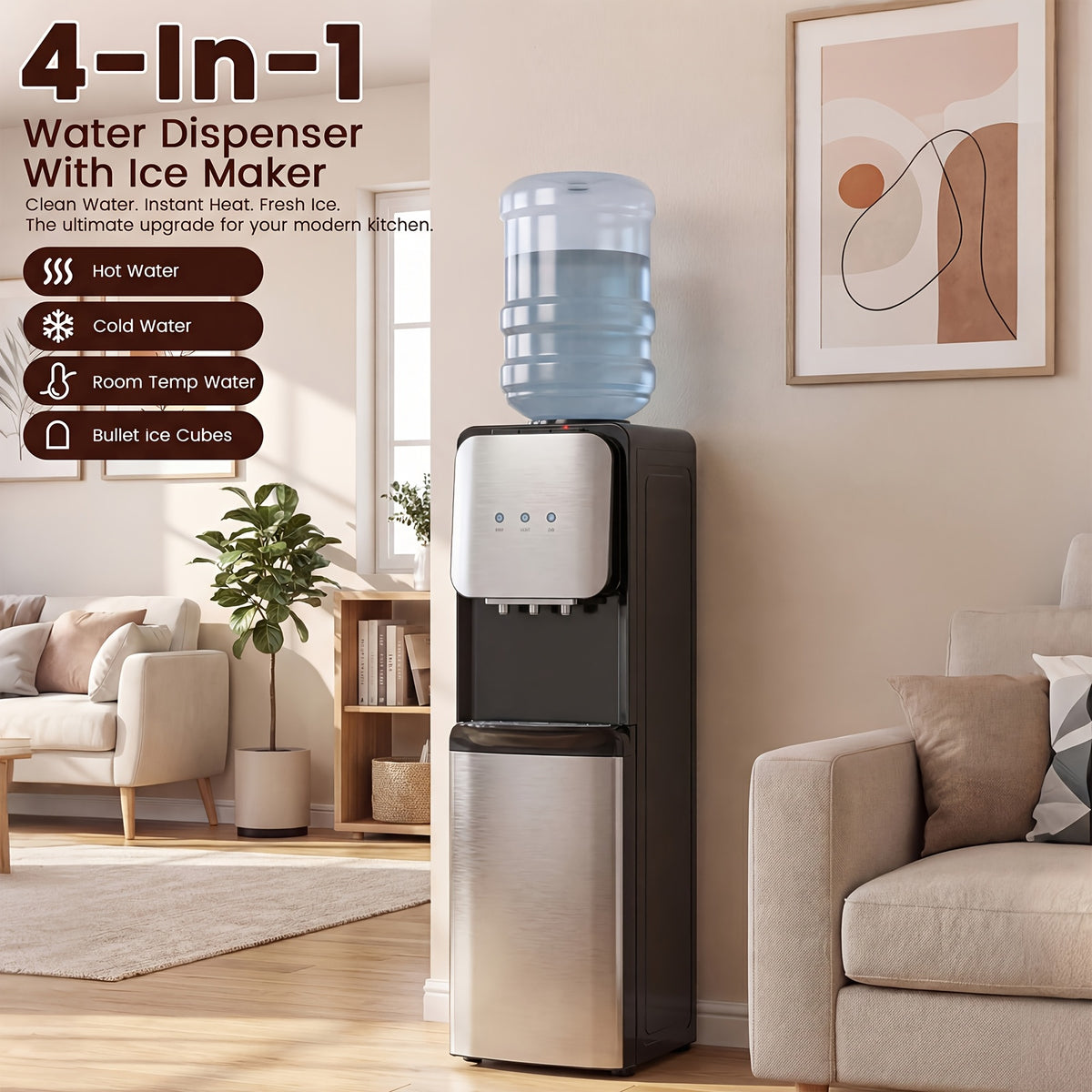 ADVWIN 3-in-1 Ice Maker & Water Dispenser Machine, 35Lbs/24H, with Hot/Cold Water, Top Load for 3/5 Gallon Jugs, Child Safety Lock, for Home, Kitchen, Office, Indoor Use