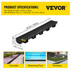 Trench Drain System by VEVOR, 6-Piece Interlocking Channel Drain for Driveways and Garages