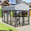 8x4x6ft Outdoor Dog Kennel with Roof Cover, Heavy Duty Dog House Outside with Lockable Door, Indoor Dog Playpen Outdoor Dog Cage Pen Pet Fence with 2 Rotating Feeding Bowls for Large Dogs