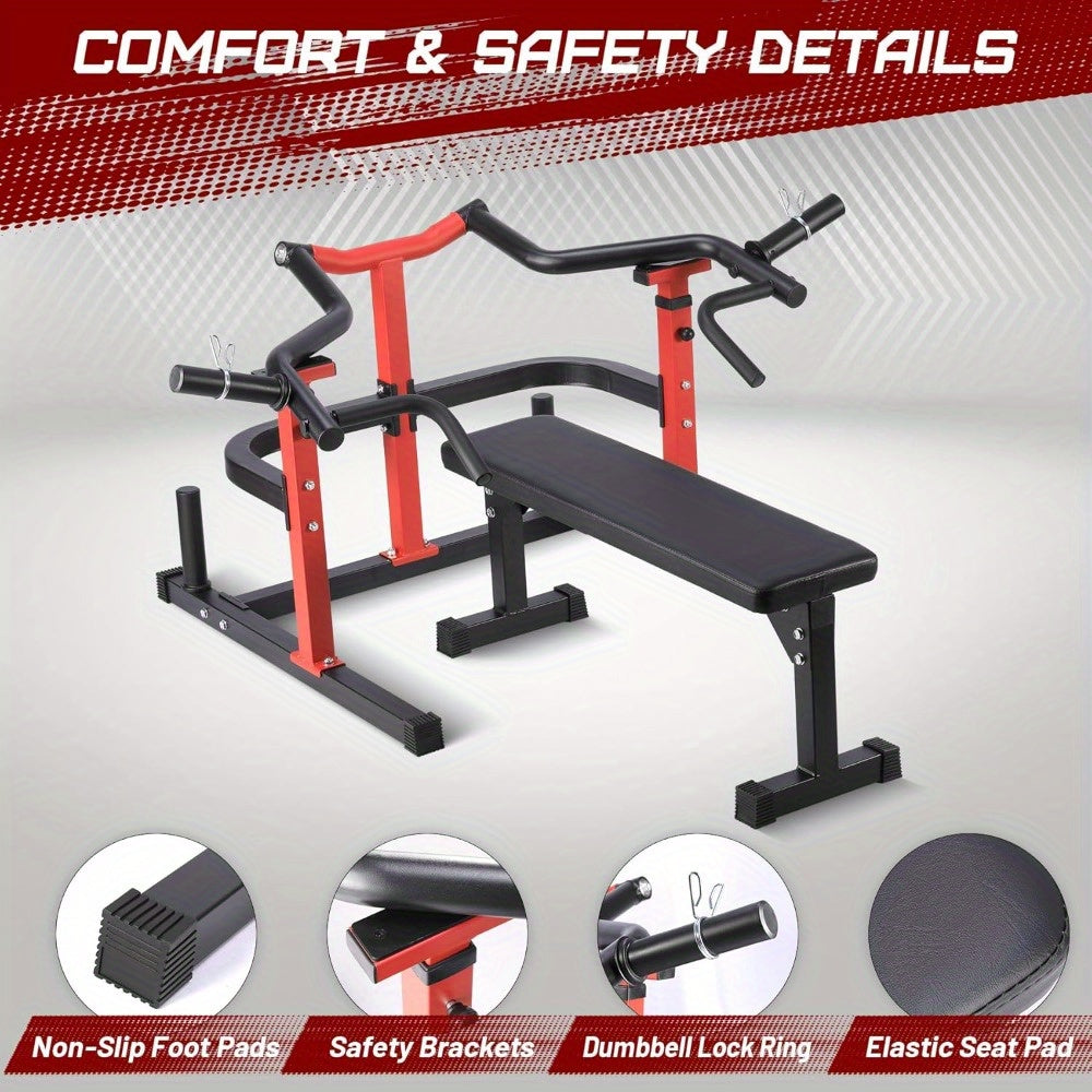 Heavy-Duty Adjustable Chest Press Machine with Bench - Home Gym Bench Press Rack w/ Independent Converging Arms, Smooth Bearing System & Flat Bench for Upper Body Strength Training (/) - Steel Weight Training Equipment Suitable for Home Gym
