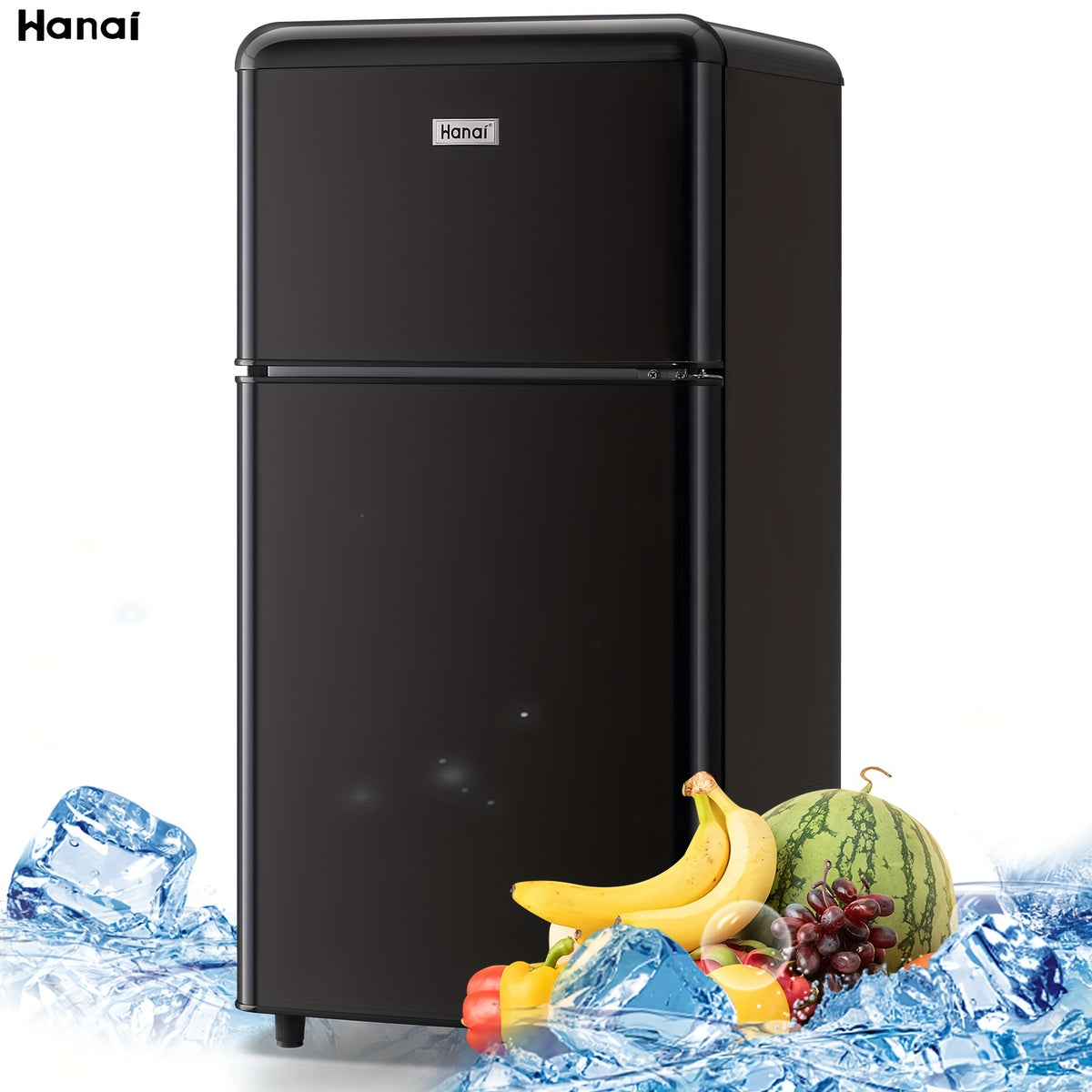 WANAI 3.5 Cu. Ft Mini Fridge with Freezer 2 Doors Mini Fridge Small Refrigerator with Adjustable Thermostat, Shelves Retro Mini Fridge for Dorm, Office, Bedroom, Apartment Black