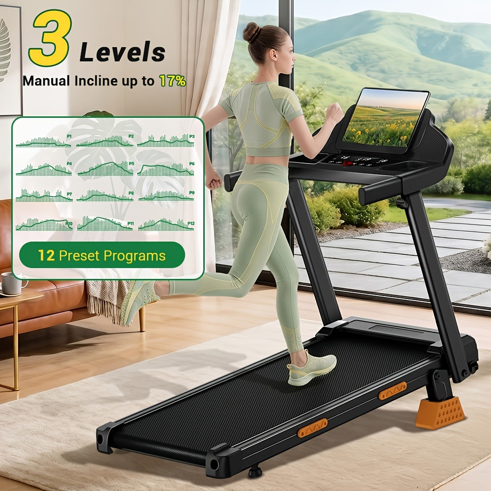 4-in-1 17% Incline Folding Treadmill for Home, 3.0HP Quiet Motor, 300 Lbs Capacity, 7-Layer Shock Absorption with Handrails