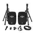 900W P.M.P.O. True Stereo Powered Wireless PA Speaker System with Active and Passive Loudspeakers, Wired Microphone, Stands, Remote, MP3/USB/SD/AUX Inputs