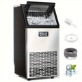Commercial Ice Machine, 100Lbs/ Day Under-Counter Commercial Ice Maker with 24 Hour Timer, Ice Thickness Control, One Quick Self-Cleaning Function for Bar/ Cafes/ Home, Stainless Steel