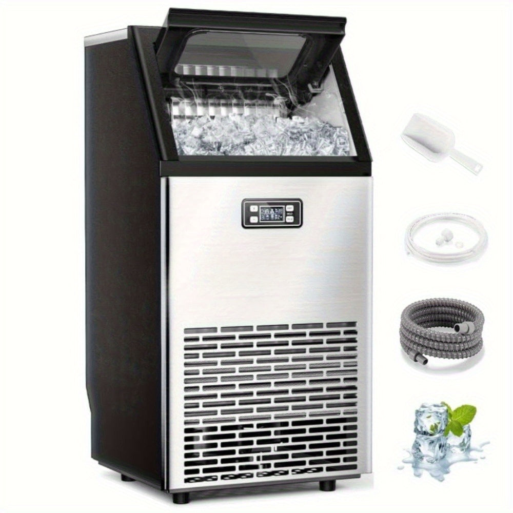 Commercial Ice Machine, 100Lbs/ Day Under-Counter Commercial Ice Maker with 24 Hour Timer, Ice Thickness Control, One Quick Self-Cleaning Function for Bar/ Cafes/ Home, Stainless Steel