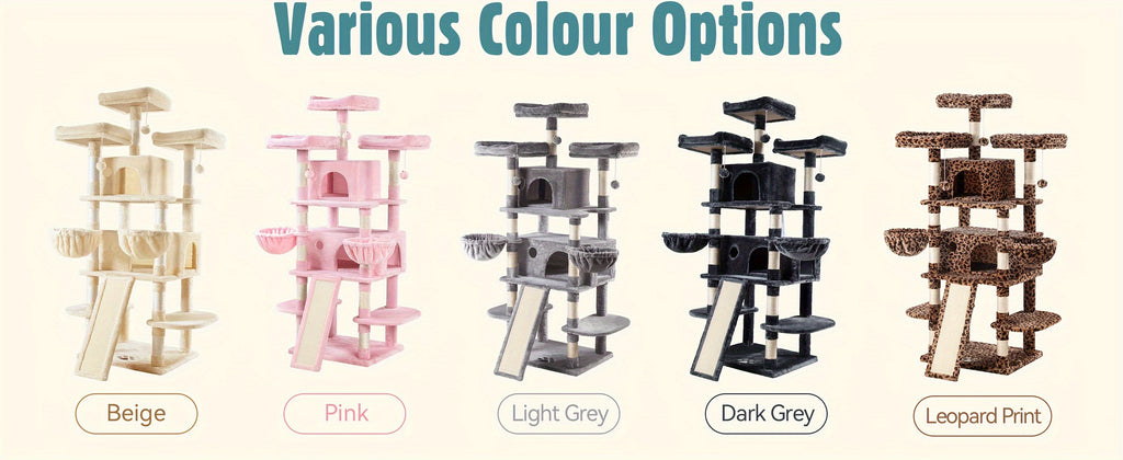 HOOMIC 68-Inch Multi-Level Cat Tree Tower for Large Cats/Cat Condo/Cozy Plush Cat Perches/Sisal Scratching Posts/Baskets/Wide Base Board/Cat Activity Center/Dark Grey/Grey/Beige/Pink/Leopard Print