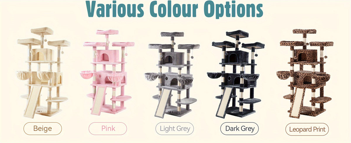 HOOMIC 68-Inch Multi-Level Cat Tree Tower for Large Cats/Cat Condo/Cozy Plush Cat Perches/Sisal Scratching Posts/Baskets/Wide Base Board/Cat Activity Center/Dark Grey/Grey/Beige/Pink/Leopard Print