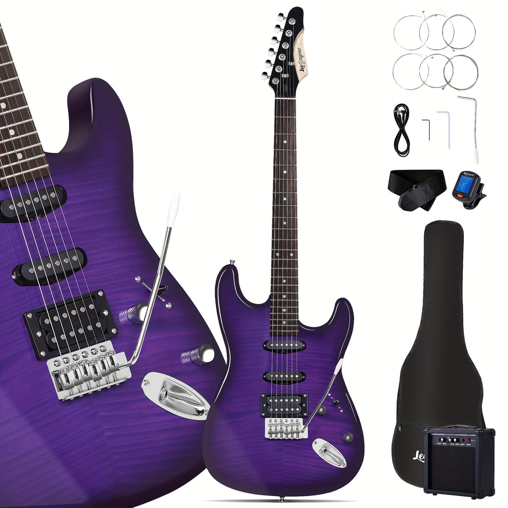 [Beginner Kit] Leo Jaymz 39 Inch Full Size Electric Guitar Kit Electric Guitar Beginner Kits - 20W Amplifier, Digital Tuner, Carrying Bag, Shoulder Strap, Connecting Cable