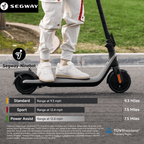 Segway DLX 2 Kids Electric Kick Scooter, 12.4 mph Max Speed, 9.3 Miles Max Range, Ages 6+, Black