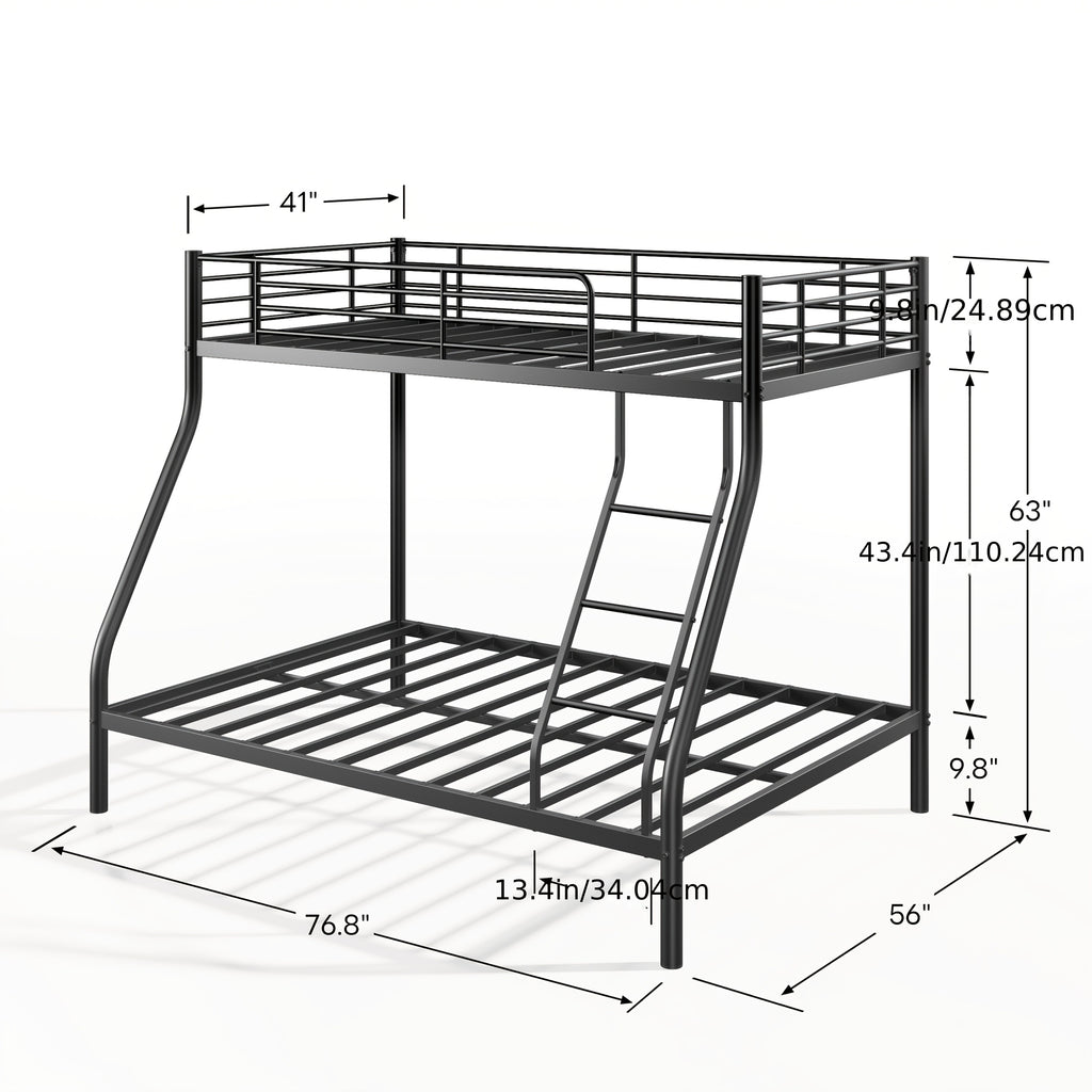 Bunk Beds Twin Over Twin/Full Size, Heavy Duty Metal Bunk Bed Frame With Angled Ladder For Spaces-Saving, Smooth Rounded Edges, Noise Free & Easy Assembly, Black