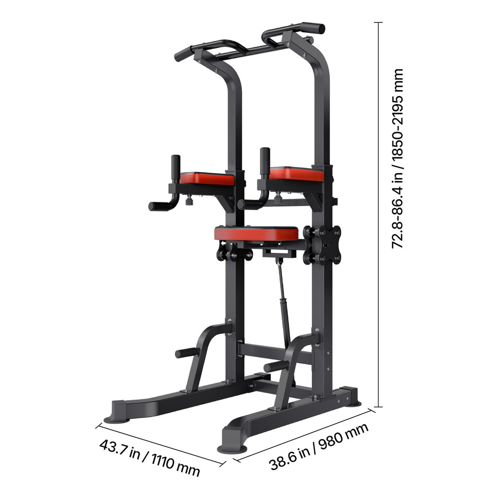 VEVOR Pull Up Bar, 330 LBS Power Tower Dip Station,With pallet/With butterfly arm, Workout Dip Station with H-Shaped Stable Base & Assistance Platform, Adjustable 9 Level / 12 Level Height Pullup Stand for Back, 3-Level / 4-Level Adjustable Elbow Pads