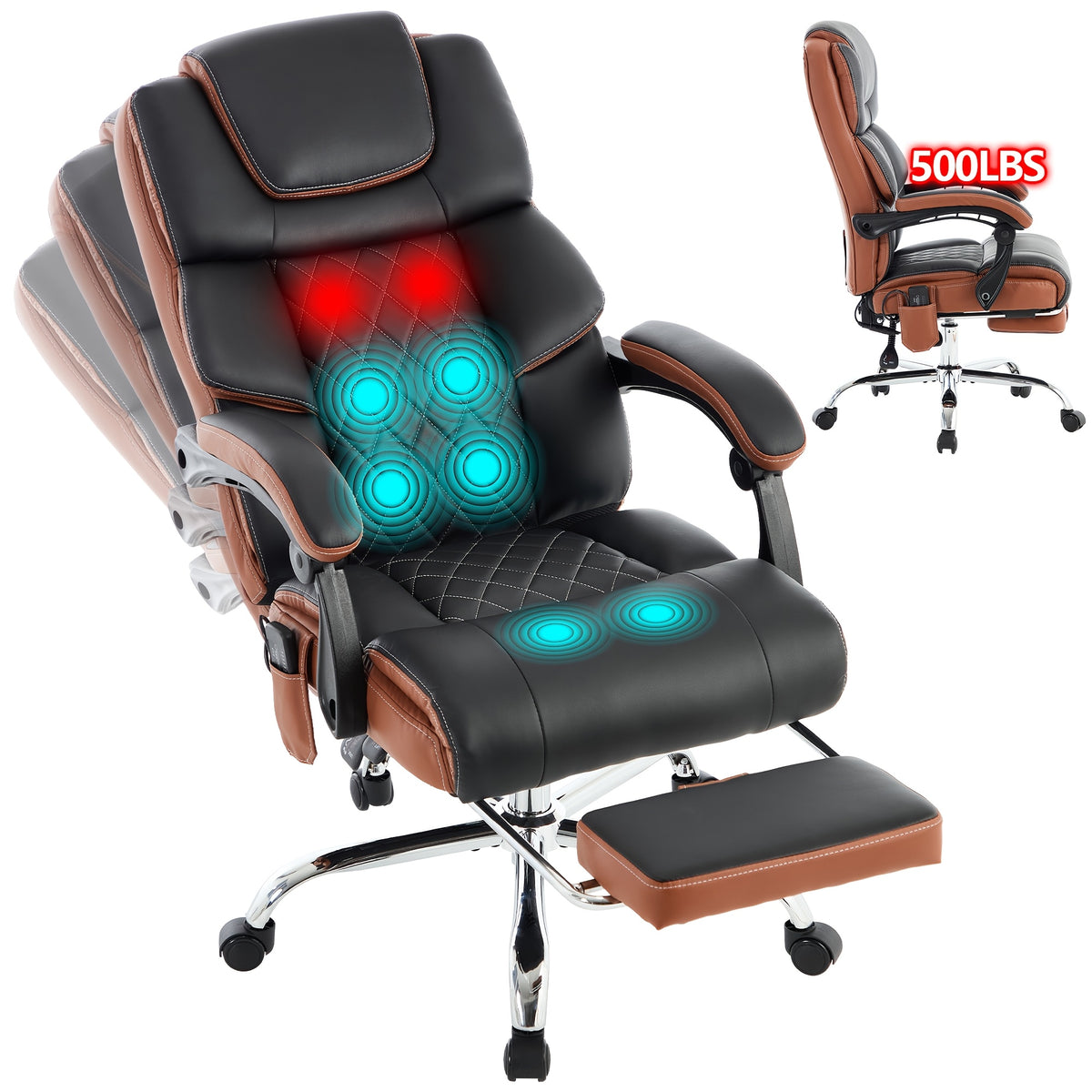 Massage Office Chair for Large Individuals — Heated Vibration Recliner with Adjustable Height and Footrest