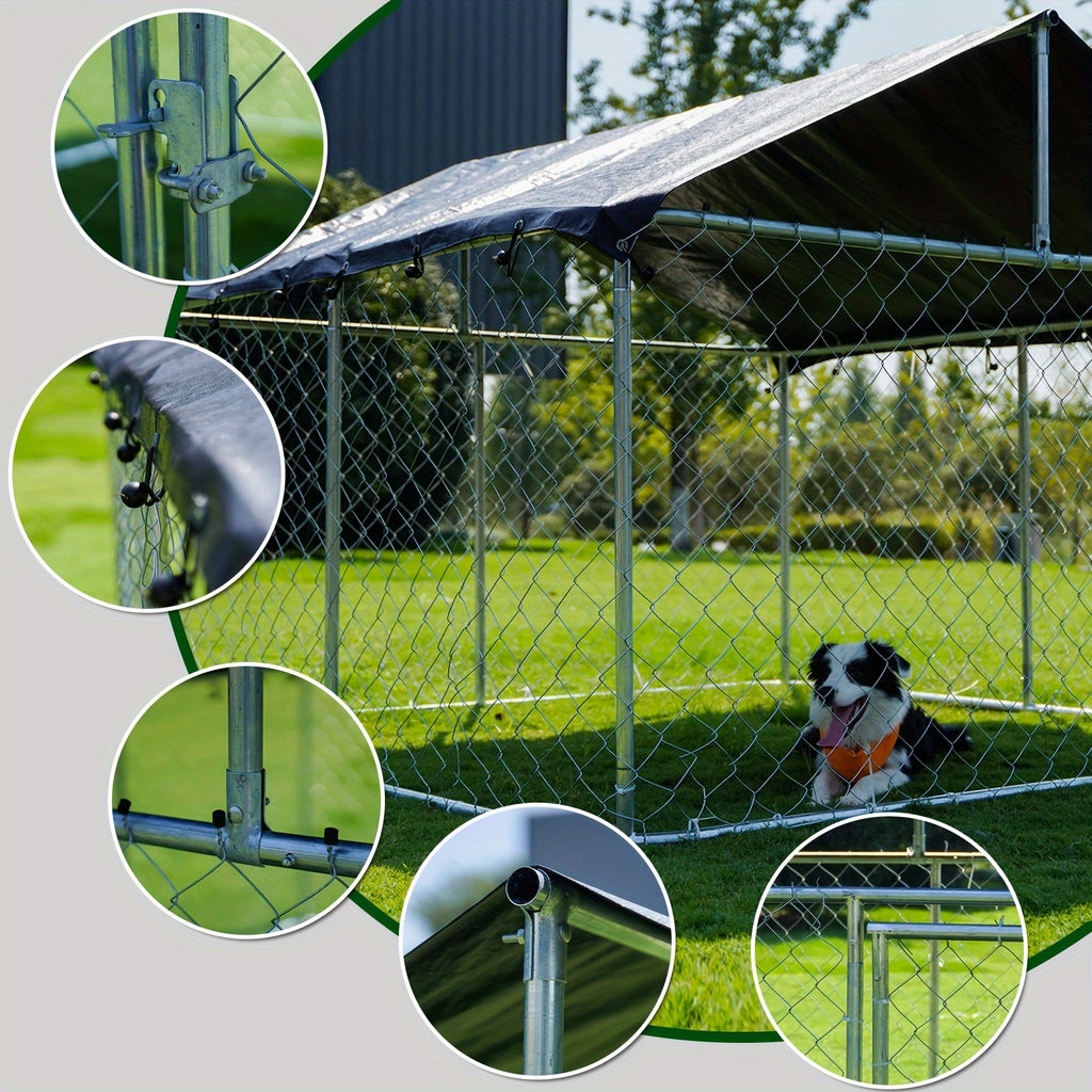 Petony Outdoor Dog Enclosure Heavy Duty Dog Kennel House Mesh Dog Big Cage Pet Kennel Steel Fence with Secure Lock