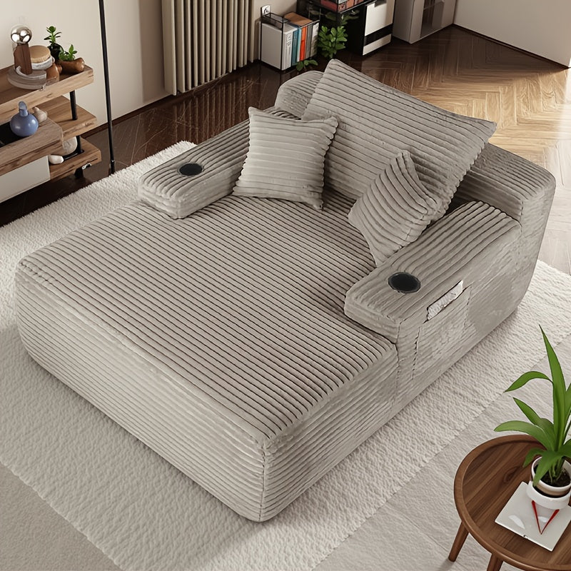 65-Inch Oversized Boneless Chaise Lounge with Cup Holders and Side Pockets, Includes 3 Pillows