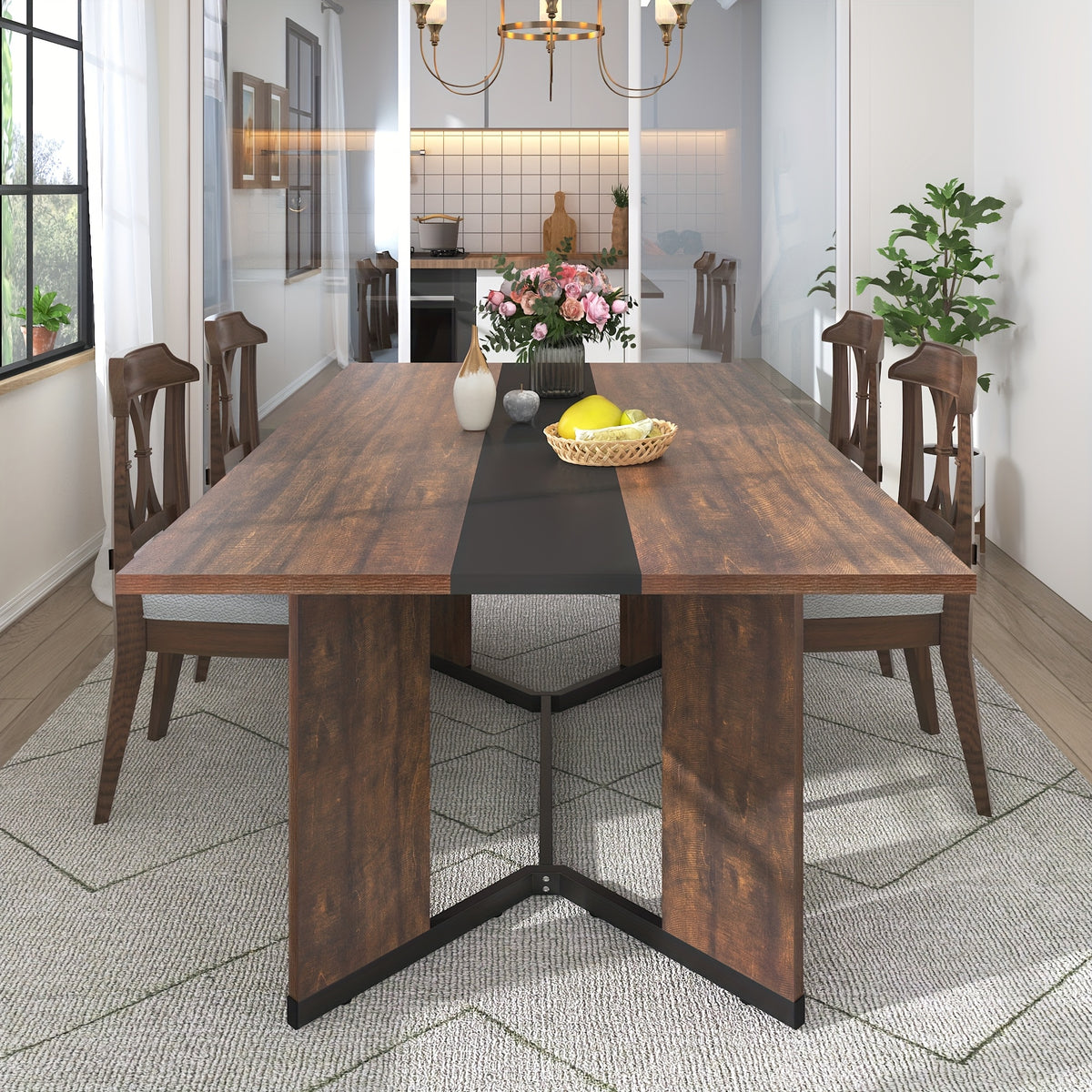 71" Rectangle Modern Dining Table For Office Kitchen Living Room, 6ft Luxurious Family Dinner Table For 4 5 6 7 People W/35 Marble-Color Wood Watrproof Tabletop, Adjustable Leg
