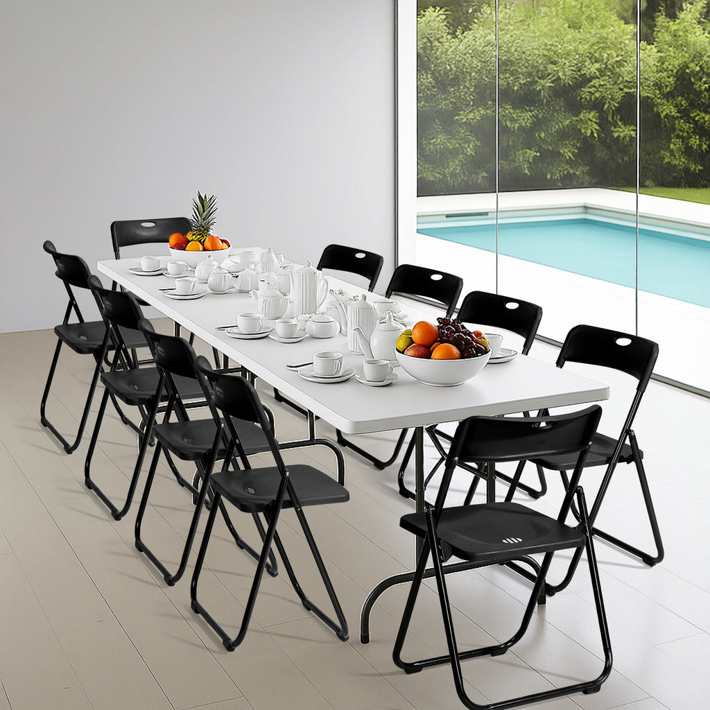 Set of 10 Durable Metal Frame Folding Chairs, Stackable Plastic Seating for Commercial Use, Ideal for Family Gatherings, Celebrations, Outdoor Meals, Educational Institutions, And Weddings. Designed for Hard Surfaces, Easy to Clean