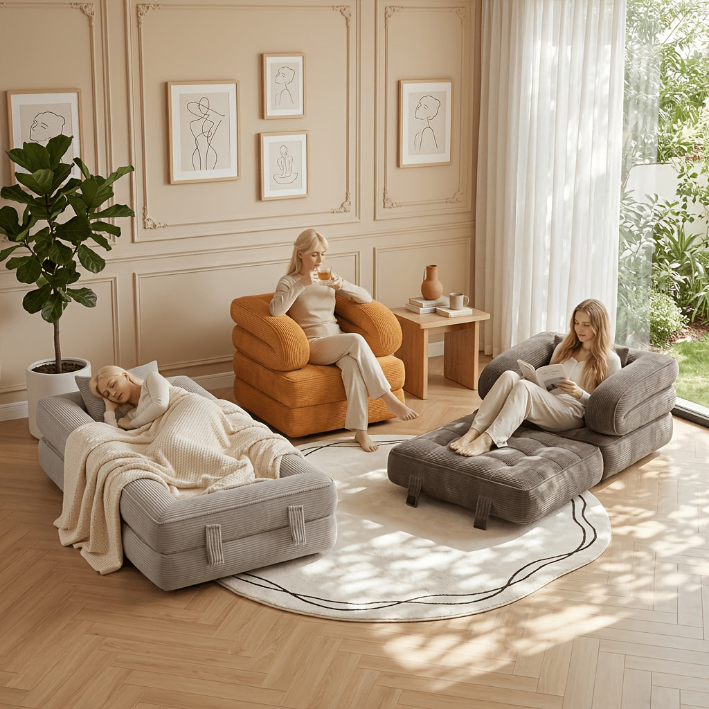 Black Friday Special | Locally Shipped 3-in-1 Compression Folding Sofa Bed, Single Convertible Chair Bed with Backrest & Multi-functional Lounge Chair, Suitable for Apartment Bedrooms, Living Rooms, Guest Rooms for Napping, and Reading, an Ideal Gift