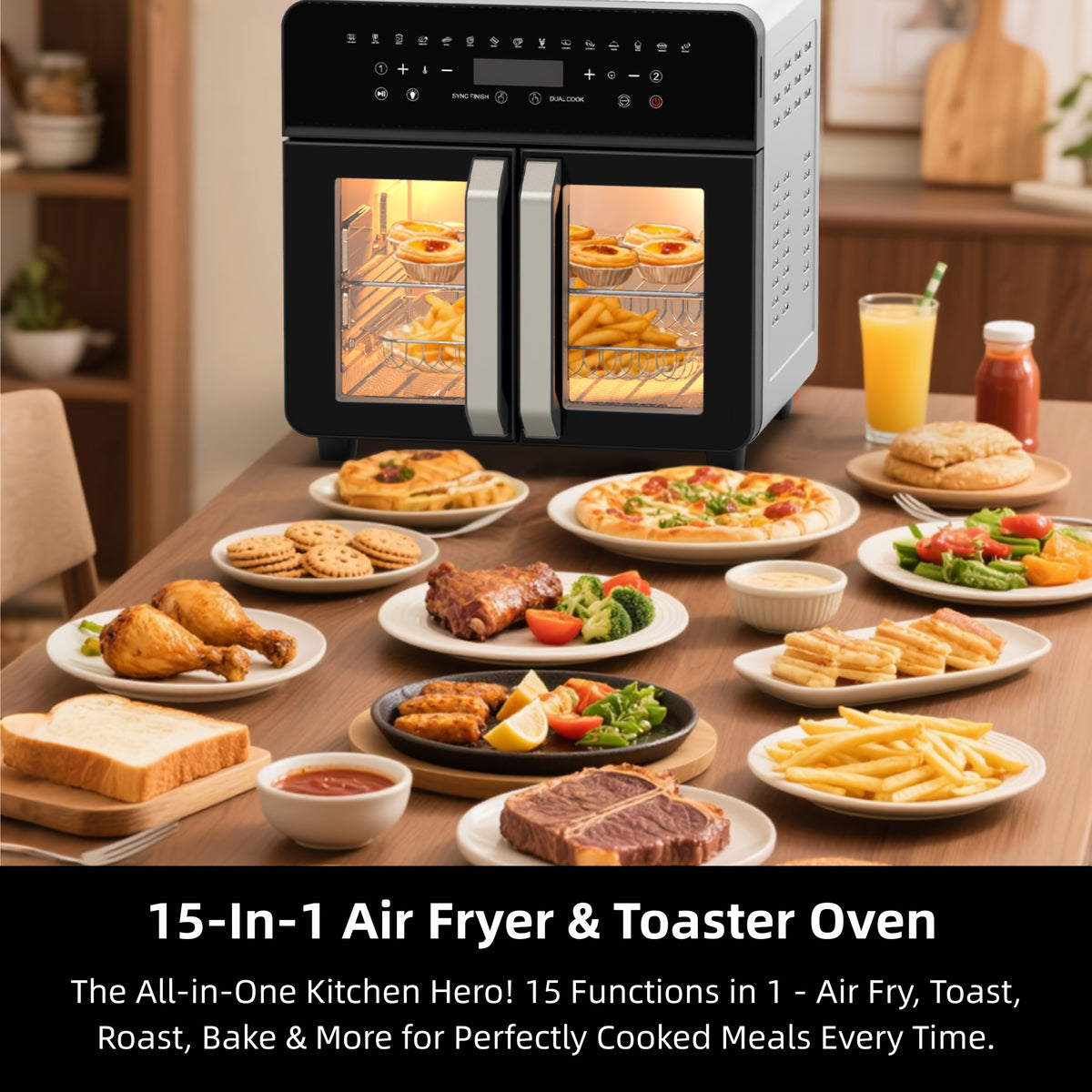 Air Fryer Toaster Oven Combo, 24 QT French-Door Countertop Oven with 15 Cooking Functions and Digital Controls