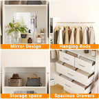 Unikito Closet Systems, 6-14ft Walk In Closet Organizer with 8 Drawers And Mirror, 168" Large Wood Closets Insert with Tower, Sturdy Wardrobe Closets Garment Rack with Extendable Hanging Rods, White