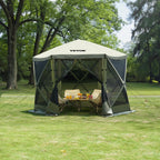 VEVOR Pop Up Gazebo Tent, Pop-Up Screen Tent 6 Sided Canopy Sun Shelter with 6 Removable Privacy Wind Cloths & Mesh Windows, 10x10FT/ 12.5x12.5FT Quick Set Screen Tent with Mosquito Netting, Army Green/Brown