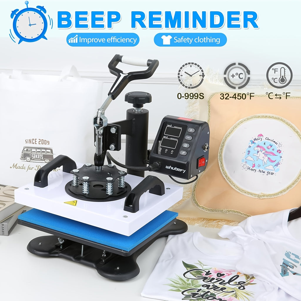 11pcs 8-in-1 - 15"x15"/12"x15" Heat Press Set for T-Shirts, Bags, Pillows, Hats, Beanies, Roller - 12"x10" T-Shirt Machine(Weight 25.35 Lbs) & 15"x15" Auto Single-Workbench & 15"x15" Auto Dual-Workbench Heat Press Only for Cloth, Shirts, Canvas Bags