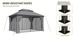 10'x12'/10'x10'/8'x8' Outdoor Gazebo & Pergola for Patio - Double Roof Steel Canopy with Mosquito Net And Privacy Screen, Heavy Duty Party Tent Shelter for Backyard, Lawn, Garden, All-Weather Gazebos with Patio Cover (Grey/Beige/Blue)