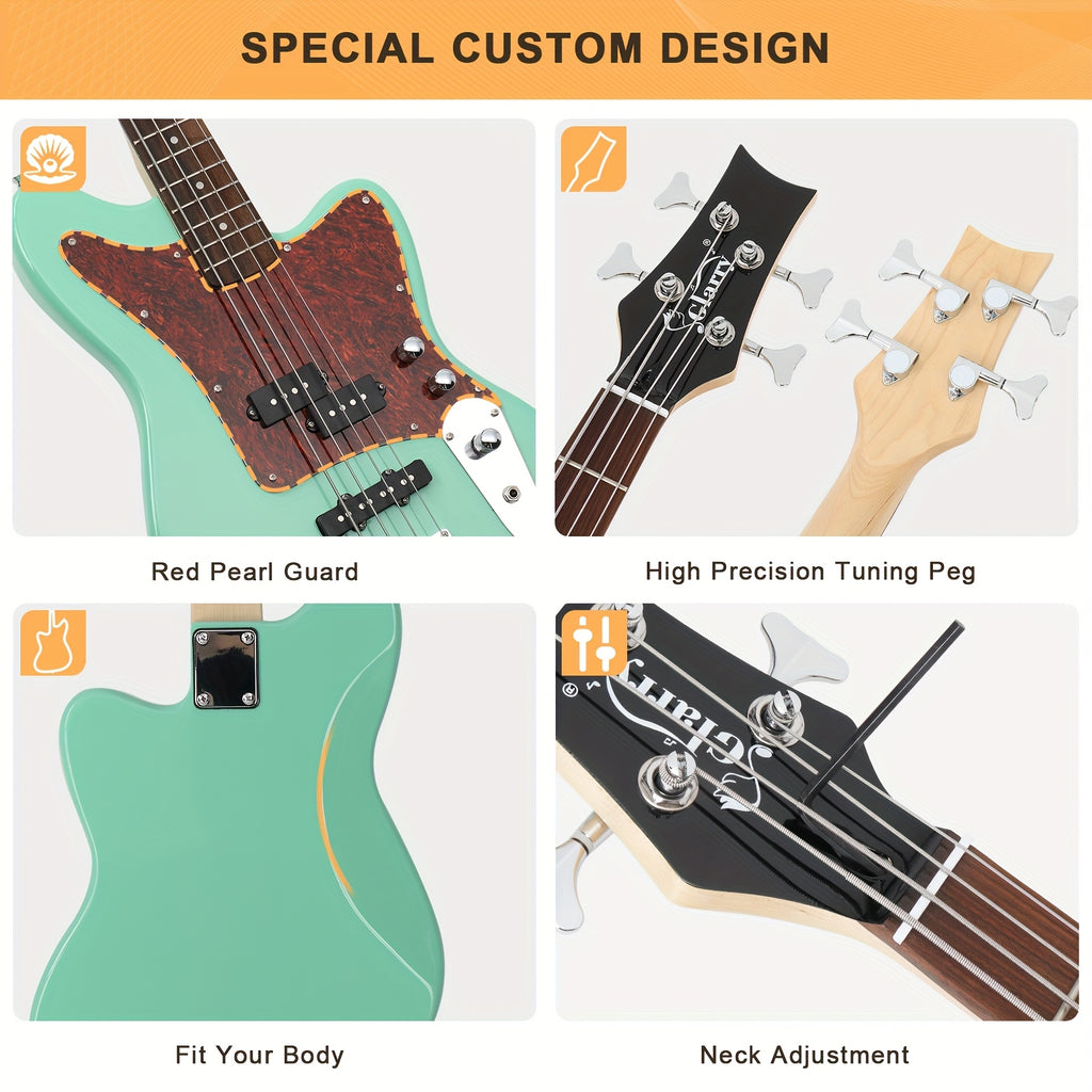 Glarry 4-String Electric Bass Guitar Kit, with Red Pearl Guard Board, Full Size Bass Guitar Kit with 20W AMP, Tuner, Bag And Additions, for Beginner, Bass Musician, Christmas/Festival/Birthday Gift