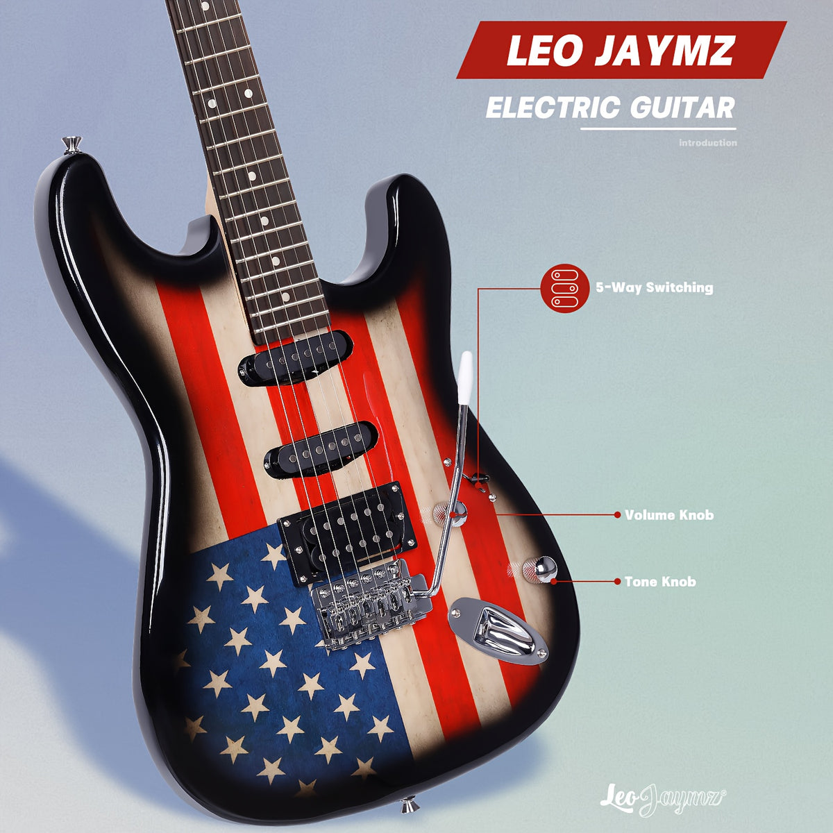 Leo Jaymz 39 Inch Full Size Electric Guitar Kit Electric Guitar Beginner Kits - 20W Amplifier, Digital Tuner, Carring Bag, Shoulder Strap, Connecting Cable