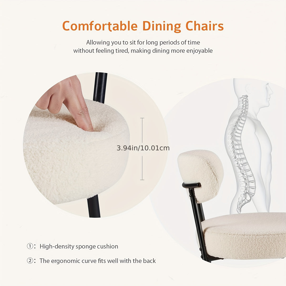 SMUG Dining Chairs Set of 4/6, Upholstered Kitchen Chairs with Curved Backrest & Metal Legs, Mid Century Modern Round Dining Room Chairs for Vanity, Living Room